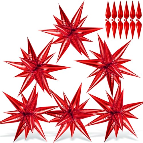 72 Pcs Red Star Balloons - 26 Inch Explosion Foil Cone Balloons, 12 Point Large Spike Balloon for Wedding Birthday Party Decoration Baby Shower Photo Background - color: Red Star Cones, 26 Inch