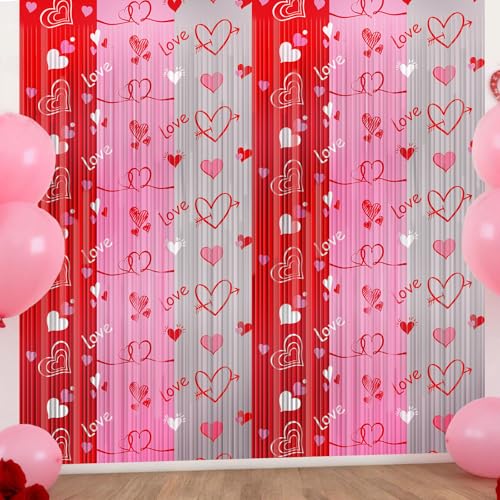 2PCS Valentines Foil Fringe Curtains Backdrop Valentines Party Decor Pink Red Silver Streamers Heart Shape Tinsel Foil Fringe Curtain for Valentine's Day Galentines Day Photo Props Wedding, 3.3x6.6ft - style: Heart