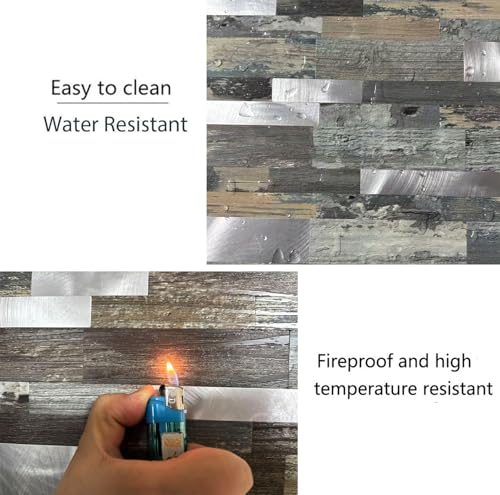 10-Sheet Peel and Stick Backsplash Tile, PVC Mixed Meta,l Stick on Kitchen, Bathroom Vanities, Fireplace Décor, Laundry Table(11.2" X 12.7") (10, Wooden Green+Frosted Silver) - color: Wooden Green+Frosted Silver
