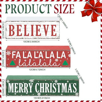 Geelin 4 Pieces Merry Christmas Wooden Table Decorations Xmas Wood Gift Boxes Decor Rustic Christmas Tiered Tray Decor Xmas Believe Tabletop Centerpieces for Home Desk Room Kitchen Shelf - style: Gift