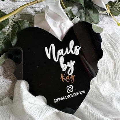 Personalized Heart Shaped Nail Props, Nail Acrylic Props, Custom Nail Trays, Nail Billboards, Nail Technician Gifts, Nail Makeup Trays(Black) - color: Black