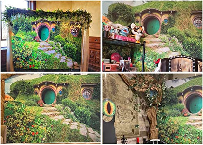 10X8FT Fantasy Rural Green Cabin Backdrop Birthday Party Banner Background Baby Shower Photography Seamless Vinyl Photo Studio Prop PGT546C - size: 10'X8'