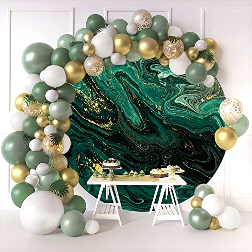 7.5x7.5ft Emerald Green Marble Texture Round Backdrop Cover Polyester Luxury Gold Green Marble Glitter Fliud Background for Photography baby shower Birthday Party Wedding Engagement Decor Props - color: Emerald Green, size: 7.5x7.5ft-Diameter