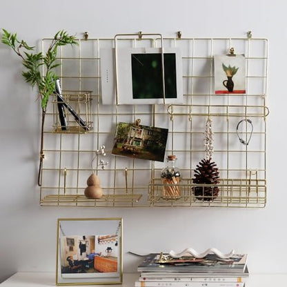 Metal Mesh Wall Grid Panel for Photo Display,Message Board,Size: 17.5" x 11.8",Pack of 2 (Gold) - color: Gold