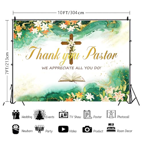 Thank You Pastor Backdrop Pastor Appreciation Day Photography Background Marble Texture Appreciation Decor Banner Church Events Celebrations Supplies Photo Booth Studio Props 10x7ft FU055YL - size: 10x7ft