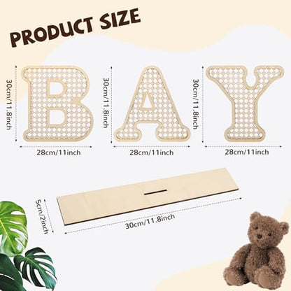 4 Pcs Wood Baby Letters - Boho Nursery Decor for Baby Shower | Rustic Alphabet Letter Home Decoration for Newborns & Birthday Gifts | Perfect Table Centerpiece for Toddler Girls & Boys