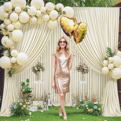 Beige Backdrop Curtain for Wedding Parties Wrinkle Free Ivory Photo Curtains Backdrop Drapes Fabric Decoration for Baby Shower Photoshoot 5ft x 7ft,2 Panels - color: Beige, size: 10FTx7FT (W5'xH7', 2 Panels)