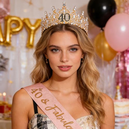Birthday Crown for Women Crystal Princess Birthdays Tiaras Rhinestone Queen Headband Wedding Bridal Hair Accessories BirthdayProm Pageant Party Coming of Age Ceremony Photo Props - color: Gold-40