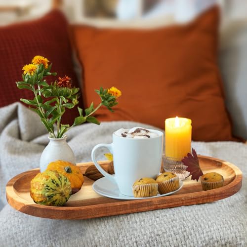 Yaomiao 4 Pcs Acacia Wooden Serving Tray Oval Shaped Rustic Wood Plates Large Decorative Natural Tray Serving Platter for Food Charcuterie Cheese Dish Bread Fruit Kitchen(16 x 10 Inch) - size: 16 x 10 Inch