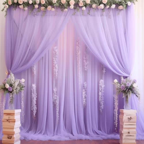 20x10 Purple Tulle Backdrop Curtains for Parties, Sheer Backdrop Curtain Wedding Photo Background Drapes for Baby Shower Photography Birthday Party - color: Purple, size: 20x10ft
