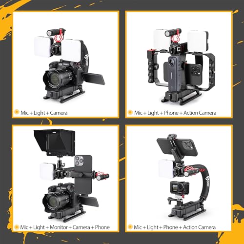 Zeadio All-in-One Smartphone Camera Stabilizer Kit, Portable Handheld Video Rig with RGB Video Light and Microphone, Fits for All Camcorder, Camera, DSLR and All iPhone and Android Smartphones - style: Pro Kit