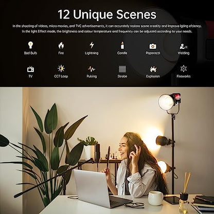 GVM Photography Lighting 300W Bi-Color Studio Lights with 45°Standard Reflector 65700Lux@1m CCT 2700~6800K 12Lighting Scenes App Control LED Video Light - color: video light