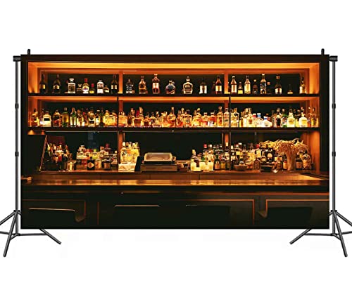 Vinyl 18x10ft Bar Photo Backdrop, Wine Cafe Restaurant Drink Shelf Photography Backdrops Friendsmas Party Urban Club Speakeasy Room Wall Art Decor Banner Photo Backdrop Booth Props BJXTPH225 - size: 18x10ft