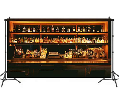 Vinyl 18x10ft Bar Photo Backdrop, Wine Cafe Restaurant Drink Shelf Photography Backdrops Friendsmas Party Urban Club Speakeasy Room Wall Art Decor Banner Photo Backdrop Booth Props BJXTPH225 - size: 18x10ft