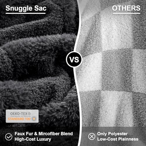 Snuggle Sac Faux Fur Checkered Blanket Twin Size with Soft Knitted Microfiber Fabric,Cozy Soft Warm Blanket for Sofa Bedroom Living Room,Solid Dark Grey,60x80 inches - color: Solid Dark Grey, size: Twin(60"x80")