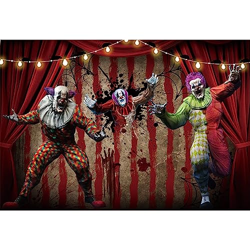 AOFOTO 10x6.5ft Scary Clown Decorations Backdrop Horror Circus Theme Halloween Photography Backdrop Giant Evil Clown Creepy Bloody Zombie Background Carnival Hallowmas Party Banner Photo Studio Props - size: 10x6.5ft