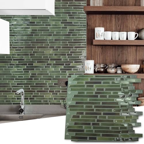 Art3d 10-Sheet Peel and Stick Backsplash Tile for Kitchen - 12”×12” Stick on Wall Tile for Kitchen Bathroom Countertop Living Room, Green - color: Green
