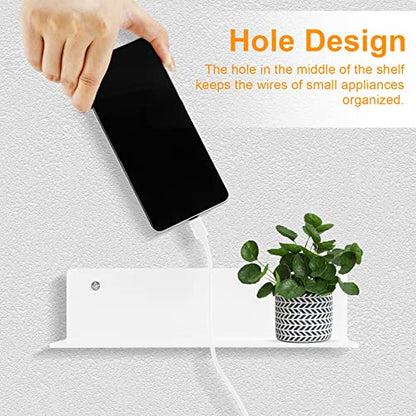 9 Inch Acrylic Floating Shelf No Drill Adhesive Wall Shelf Set of 2 for Funko Pop Storage, Floating Shelves Damage-Free Expand Wall Space for Living Room, Bathroom, Gaming Room, Office - White - color: White