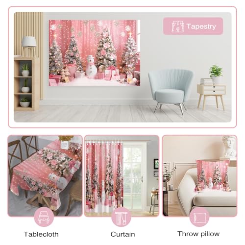 Mocsicka 7x5ft Pink Christmas Backdrop Snowflake Xmas Tree Interior Room Photography Backdrop Background Family Kids Merry Christmas Holiday Party Decorations Photo Booth Props