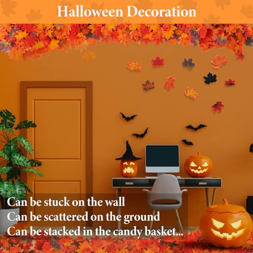 MAQIHAN 350PCS Fall Maple Leaves - Autumn Fall Maple Leaf Garland hojas de otoño para decorar Foliage Artificial Table Decoration Faux Fake Loose Leaves Outdoor Decor Halloween Thanksgiving Photo Prop
