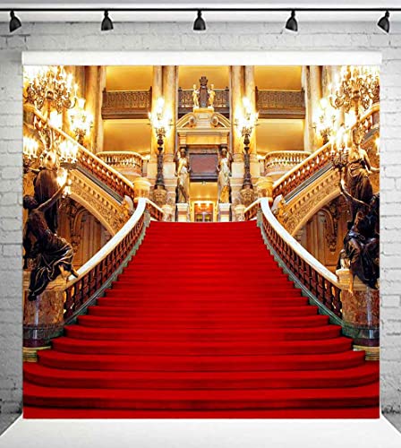 Red Carpet Backdrop, Golden Palace Gorgeous European Hall Photo Backdrop, Vinyl 5x5ft Prom Picture Photo Studio Props BJXTGU11 - color: Red, size: 5x5ft