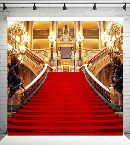 Red Carpet Backdrop, Golden Palace Gorgeous European Hall Photo Backdrop, Vinyl 5x5ft Prom Picture Photo Studio Props BJXTGU11 - color: Red, size: 5x5ft