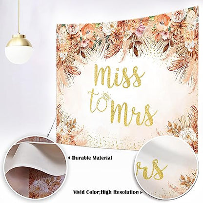 Mocsicka Fall Bridal Shower Backdrop Autumn Leaves Boho Wedding Miss to Mrs Party Decoration Pampas Grass Rust Terracotta Flower Bachelorette Party Banner Photo Props (Terracotta, 7x5ft(82''x60'')) - size: 7x5ft(82''x60'')
