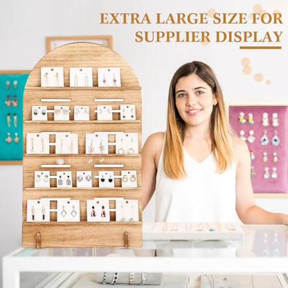 DoubleFill 5 Tier Wooden Earring Display for Vendor Arch Jewelry Display Stand Rack with Adjustable Height for Retail Selling - color: Brown