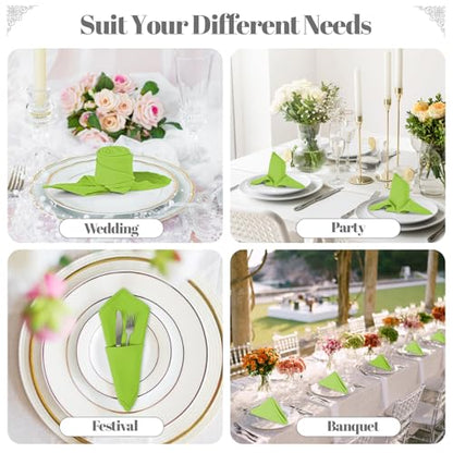 PLOYMONO Grass Green Heavy Duty Cloth Napkins - 17 x 17 Inch Solid Washable Polyester Dinner Napkins - Set of 8 Napkins with Hemmed Edges - Great for Weddings, Parties, Banquets Dinner & More - color: Grass Green