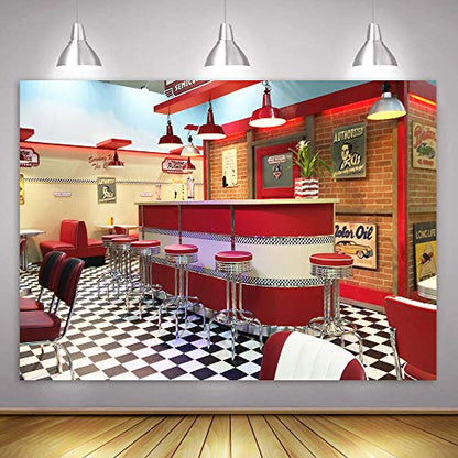 7x5ft Classic Dining Background Fast Food Soda Shop 50s Resumed Catering Meal Time Background Photography Banner Picture Child Birthday Shower Backdrop Decor BJHXME279 - size: 7x5ft