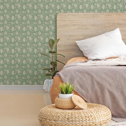 Main Street Peel and Stick Wallpaper Eco-Friendly Sheets 12 Pack, 11 X 16 Inch Block Print Floral Design, Wall Mural for Home Decor, Removable Wall Decor Wallpaper Peel and Stick for DIY Projects - style: Block Print Floral