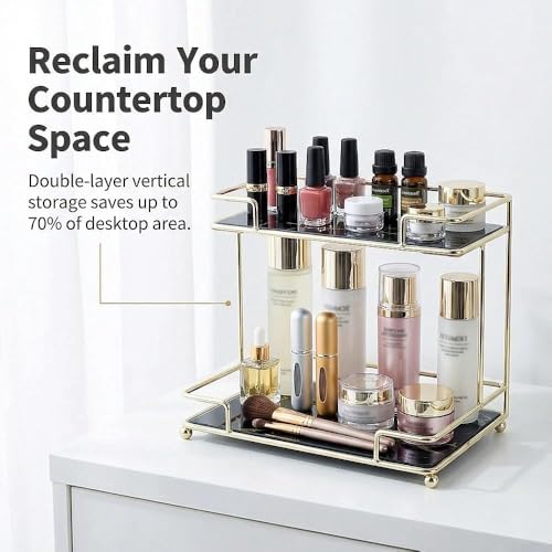 Simmerstone Perfumes Display Shelf, 2 Tier Bathroom Vanity Tray for Comestic, Makeups, Toiletries and Skincare, Multifunctional Cosmetic Storage Rack for Dresser and Countertop
