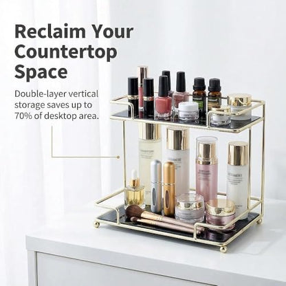 Simmerstone Perfumes Display Shelf, 2 Tier Bathroom Vanity Tray for Comestic, Makeups, Toiletries and Skincare, Multifunctional Cosmetic Storage Rack for Dresser and Countertop