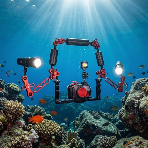9-inch Double Ball Aluminum Extension Arm Set, 1-inch Ball with Three-Hole Butterfly Clamp, Saltwater-Grade Corrosion and Rust Resistant, for Underwater Strobes/Video Lights/Camera Rigs