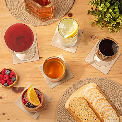 AMERICAN HOMESTEAD Sand Cocktail Napkins - Premium 4.75"x4.75" Disposable Linen-Like Beverage Napkins - Bulk Square Party Bar Serviettes for Weddings, Parties, Events, and Everyday Use - 100 Count - color: Sand, size: 4.75 x 4.75