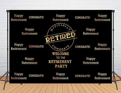 Officially Retired Black Golden Banner Backdrop for Photography, 5x3FT, Happy Retirement Party Background, Photo Booth Studio Props RBJMYLU222 - size: polyester microfiber fabric-5x3ft