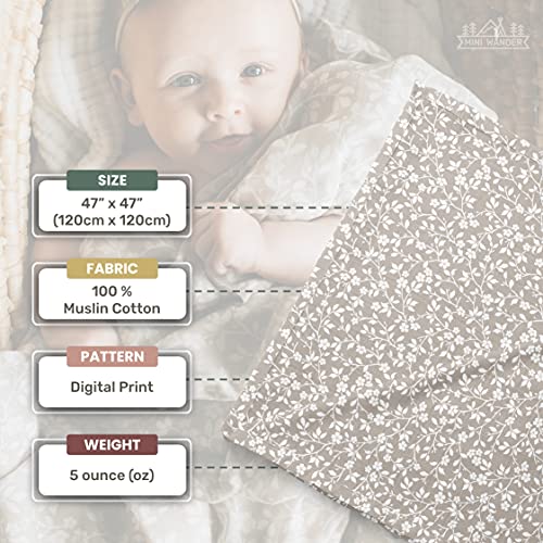Mini Wander Swaddles for Newborns Muslin Swaddle Blankets - Breathable Soft Receiving Blanket Baby Essentials | 47 x 47 Cotton - Magnolia Tree (Gray) - color: Magnolia Tree (Gray)