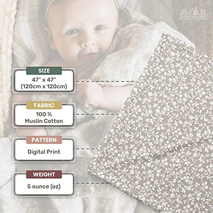 Mini Wander Swaddles for Newborns Muslin Swaddle Blankets - Breathable Soft Receiving Blanket Baby Essentials | 47 x 47 Cotton - Magnolia Tree (Gray) - color: Magnolia Tree (Gray)