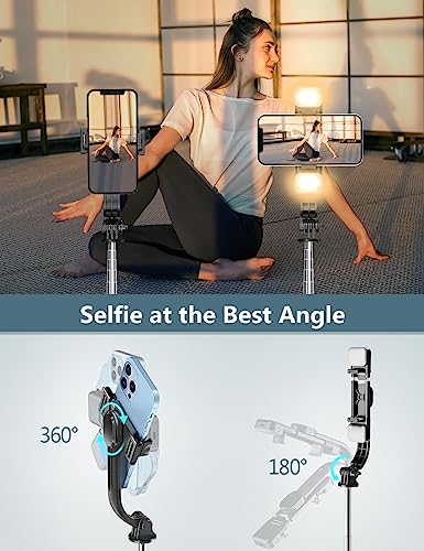 Selfie Stick Tripod with Light, 67'' Tripod with Wireless Remote, Portable Phone Tripod Compatible with iPhone 16/15 Pro Max/15/14 Pro/14/13, Samsung S22/ S23 Ultra/Android Smartphone - color: Black - 67" Extended Height