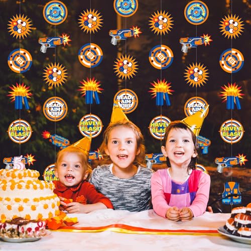 Xinnun Dart Battle Party Decorations Wars Garlands Banners Bullet Target Gun Theme Banner Cutouts Ribbon Streamers for Dart Battle Birthday Party Supplies Favors - style: Dart