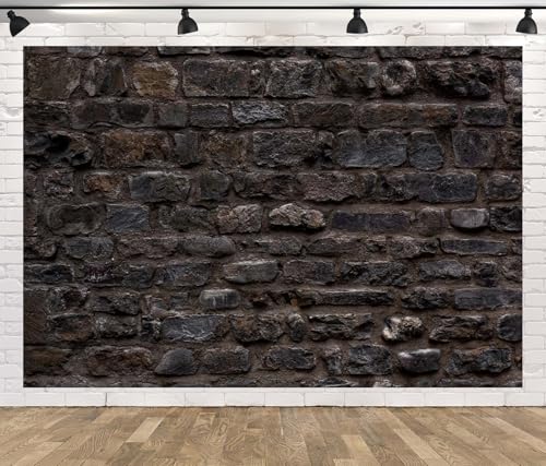 5x3ft Fabric Vintage Brick Wall Backdrop Castle Dungeon Grungy Black Brick Stone Wall Texture Background for Medieval Castle Party Decorations Photo Studio Props - size: 5x3FT