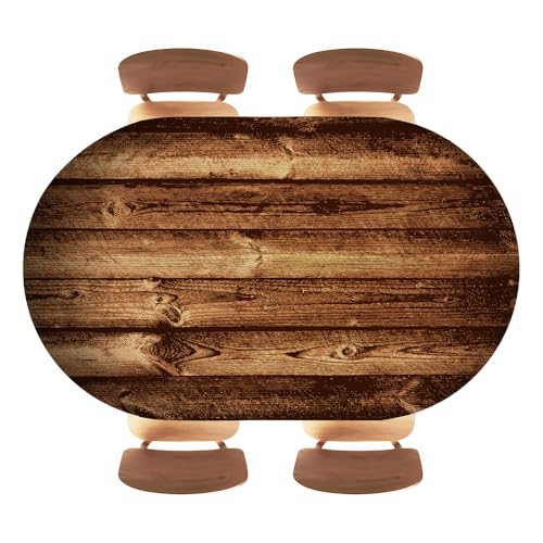 Oval Fitted Table Cover, Rustic Brown Vintage Planks Wood Texture, Elastic Edge Polyester Fabric for Patio, Card Tables, Indoor Dining and Party Setup, Fits 48"x80" Oval Tables - color: Wood Texture -13, size: 48" x 80" (Oval)