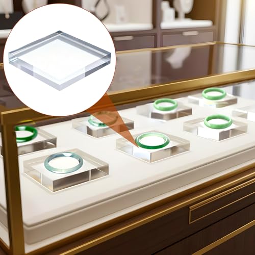 8pcs Acrylic Blocks for Display, 4 x 4 x 1 Inch Clear Polished Acrylic Cube Risers, Square Jewelry Display Stand Base for Rings Armband Jewelry