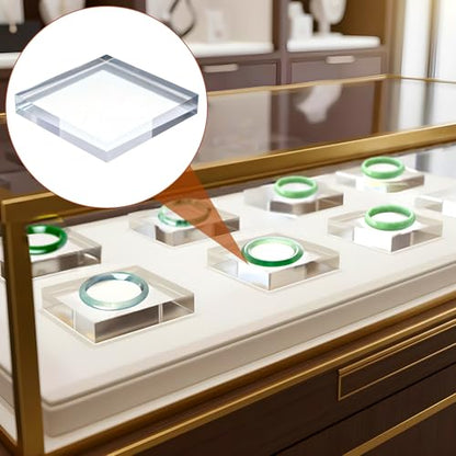 8pcs Acrylic Blocks for Display, 4 x 4 x 1 Inch Clear Polished Acrylic Cube Risers, Square Jewelry Display Stand Base for Rings Armband Jewelry
