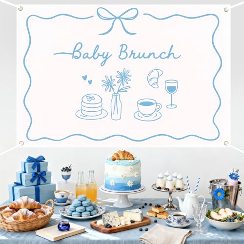 Baby Brunch Backdrop Brunch Themed Party Decorations Breakfast Food Coffee Photography Background Blue for Boys Girls Baby Shower Indoor Outdoor Photo Props Supplies 5 * 3ft - color: blue