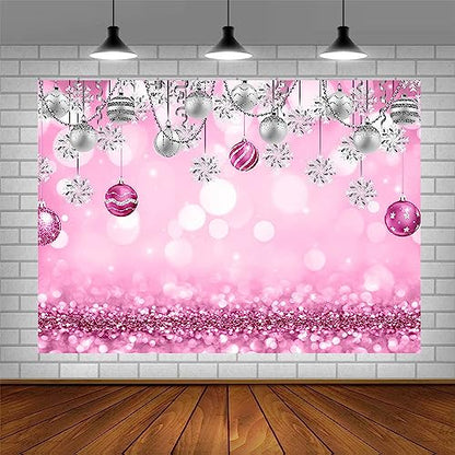 AIBIIN 8x6ft Winter Wonderland Backdrop Snowflake Pink Sliver Glitter Pearl Bokeh Photography Background Christmas Baby Shower Party Decoration Banner Snow Birthday Photo Studio Booth Props - size: 8x6ft
