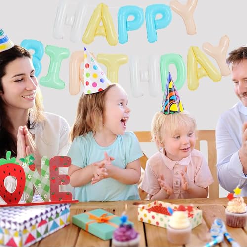 TONIFUL 16 Inch Lifght Colorful Mylar Foil Birthday Balloons Banner Happy Birthday Balloon Letters for Adults & Girls Boys Kids Birthday Decorations Party Supplies - color: Creamy Macaron