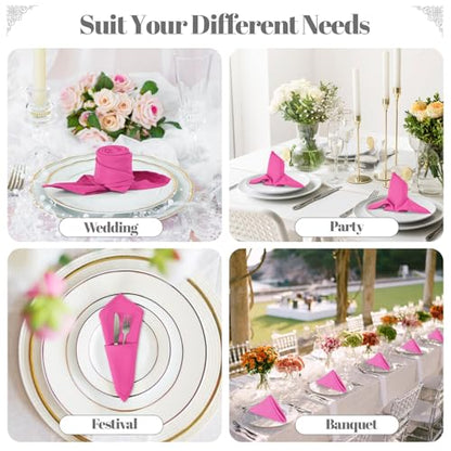 PLOYMONO Fuchsia Heavy Duty Cloth Napkins - 17 x 17 Inch Solid Washable Polyester Dinner Napkins - Set of 8 Napkins with Hemmed Edges - Great for Weddings, Parties, Banquet, Spring, Mother's Day - color: Fuchsia