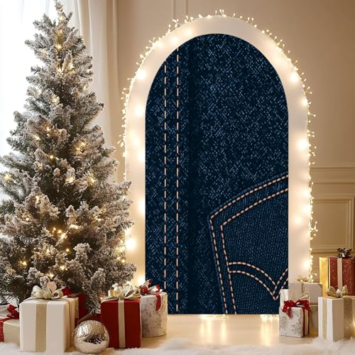 6.6FT Wedding Arch Backdrop Cover Blue Jeans Denim Fabric Seamless Effect Blue Leather Texture Arch Cover Spandex Fitted Stretchy Background for Classroom Party Birthday Graduation