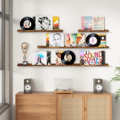 FLYJOE Picture Ledge Shelf, Floating Shelves Set of 2, 36 Inches Long Large Nursery Book Shelves for Toys Storage, Kids Bookshelf Wall Mounted for Living Room Bedroom Decor Books Photo Frames - color: Brown, size: 36'', Set of 2
